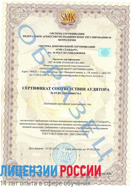 Образец сертификата соответствия аудитора №ST.RU.EXP.00006174-3 Дербент Сертификат ISO 22000